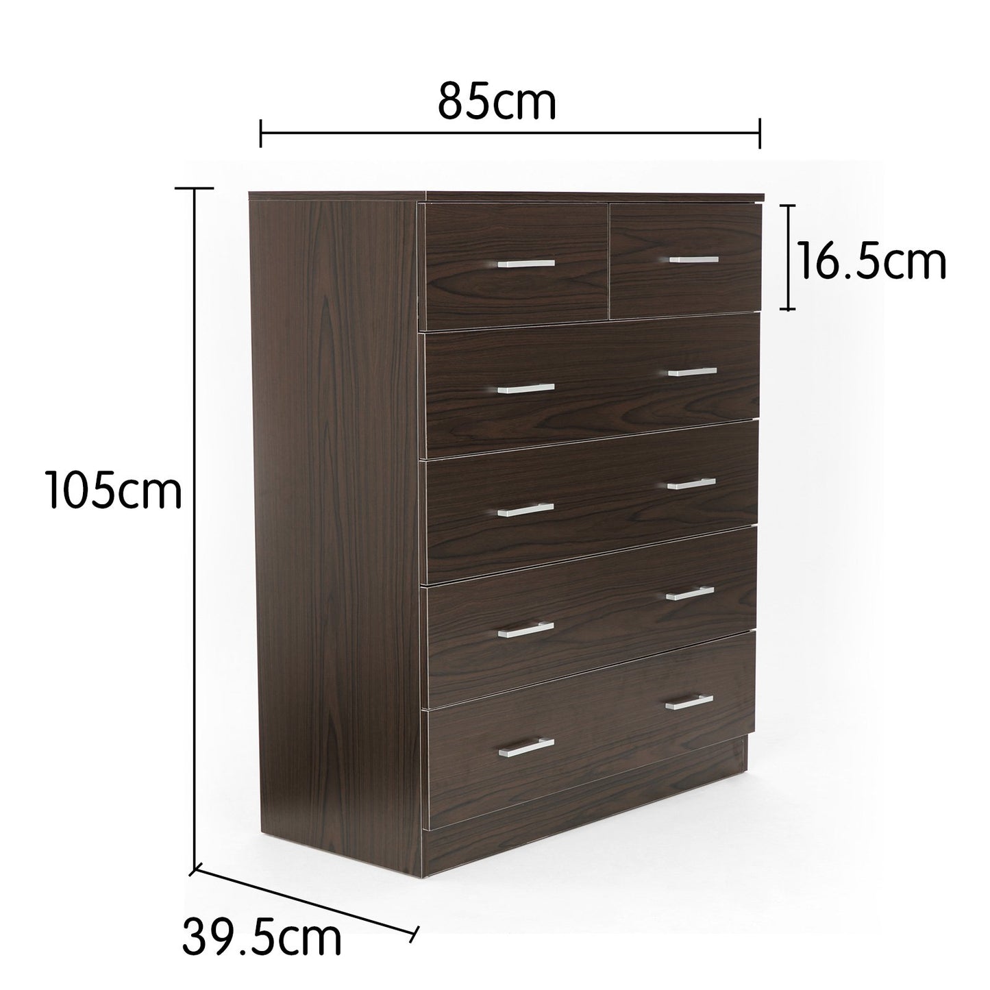 Sarantino Tallboy Dresser 6 Chest Of Drawers Cabinet Storage 85 x 39.5 x 105 in Brown - TRENDZ