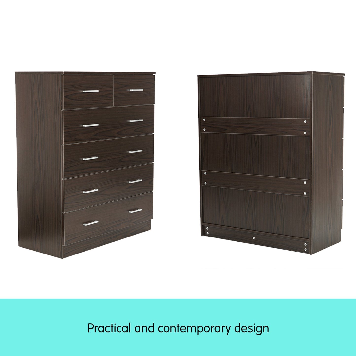 Sarantino Tallboy Dresser 6 Chest Of Drawers Cabinet Storage 85 x 39.5 x 105 in Brown - TRENDZ