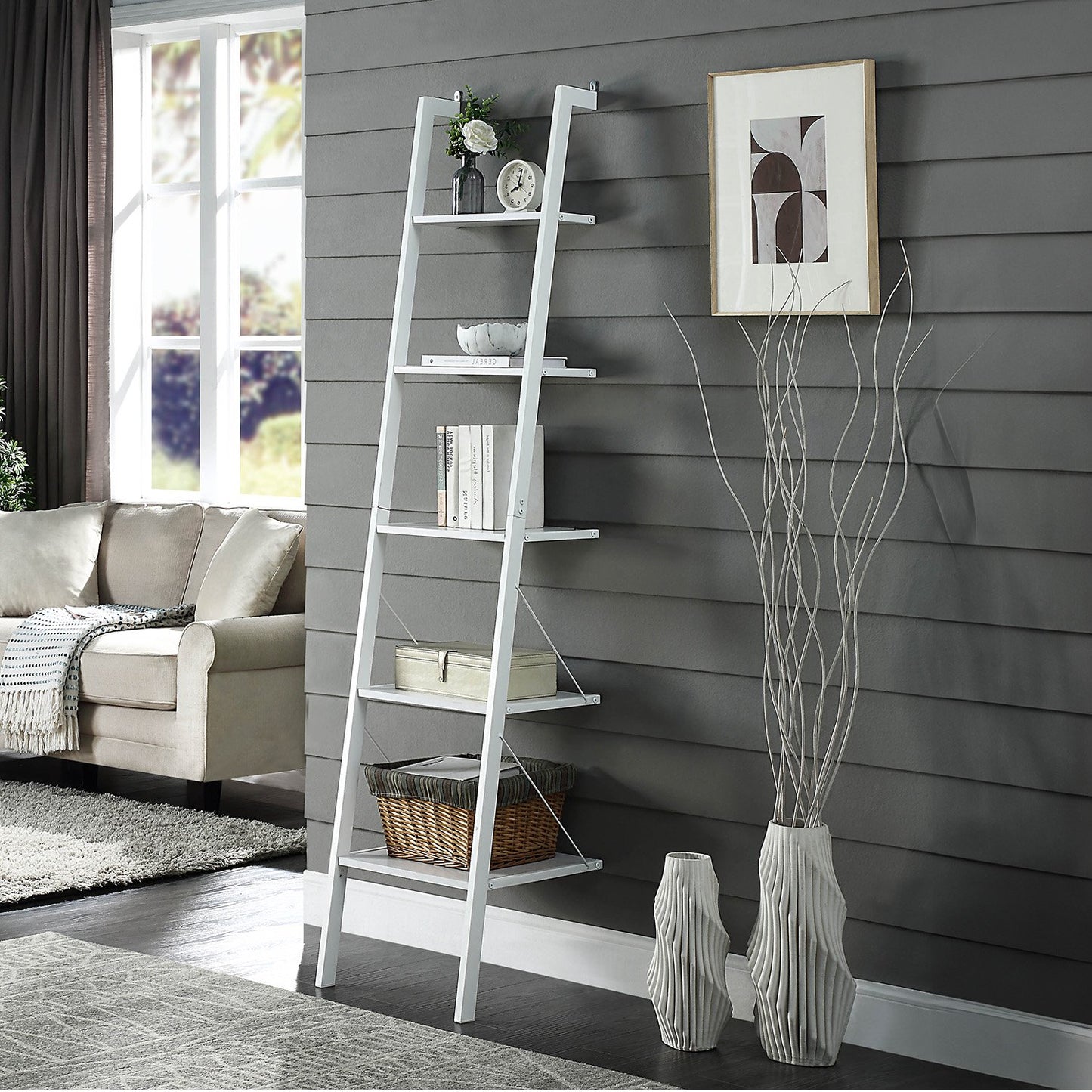 Sarantino Amelia 5-Tier Ladder Shelf in White - TRENDZ