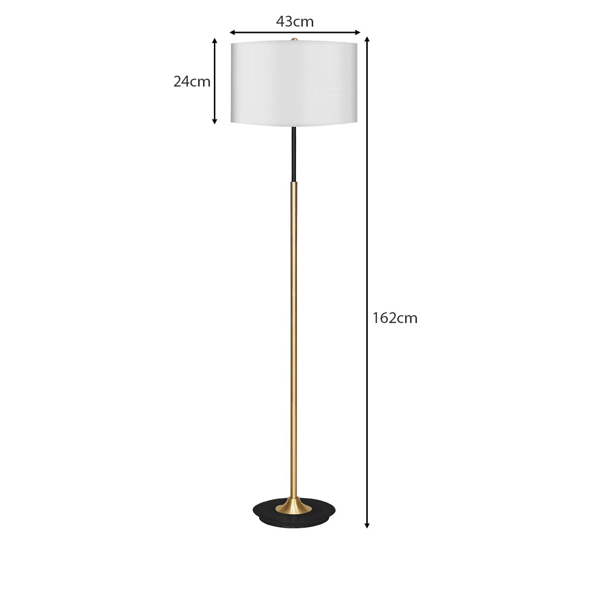 Sarantino Metal Floor Lamp – Brushed Brass Finish with White Shade