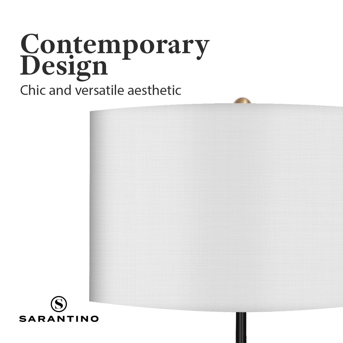 Sarantino Metal Floor Lamp – Brushed Brass Finish with White Shade