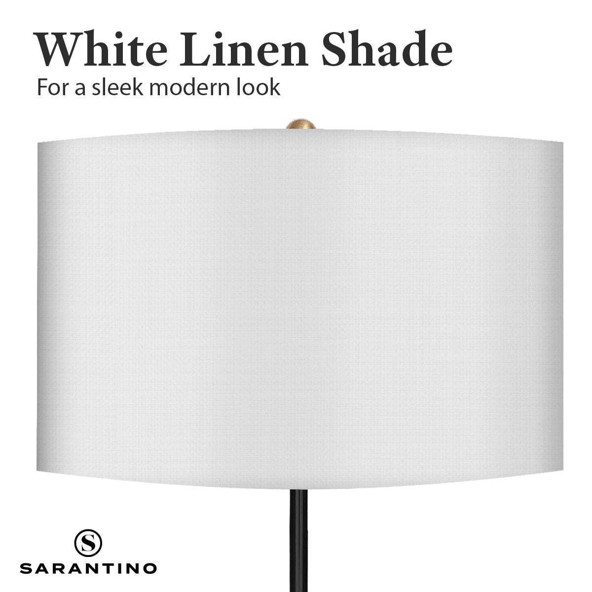 Sarantino Metal Floor Lamp – Brushed Brass Finish with White Shade