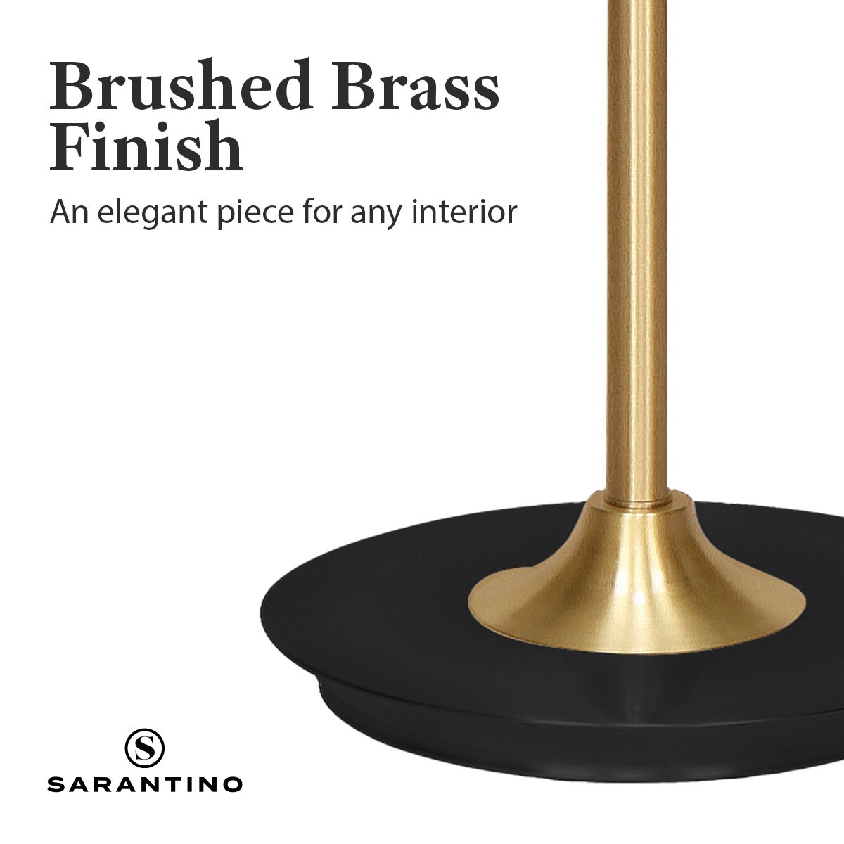 Sarantino Metal Floor Lamp – Brushed Brass Finish with White Shade