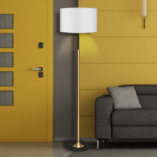 Sarantino Metal Floor Lamp – Brushed Brass Finish with White Shade