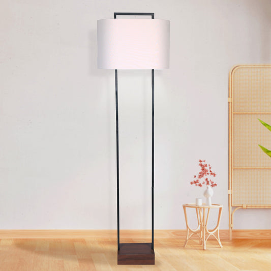 Sarantino Wood Floor Lamp – Cherry Finish with White Oval Shade