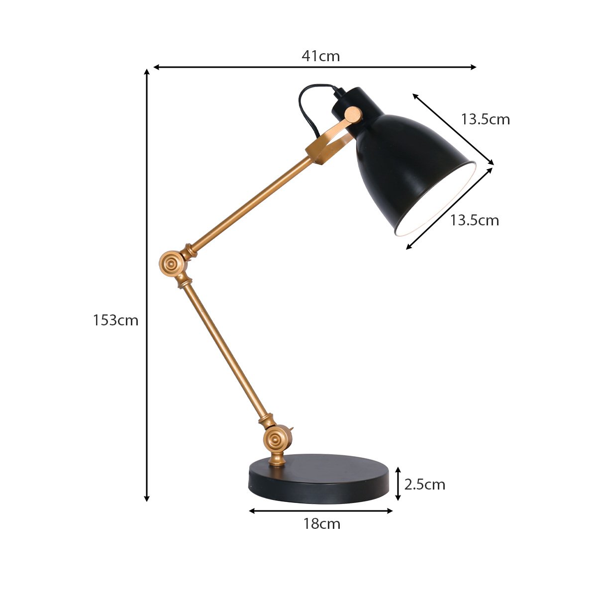Sarantino Adjustable Metal Table Lamp In Black And Gold - TRENDZ