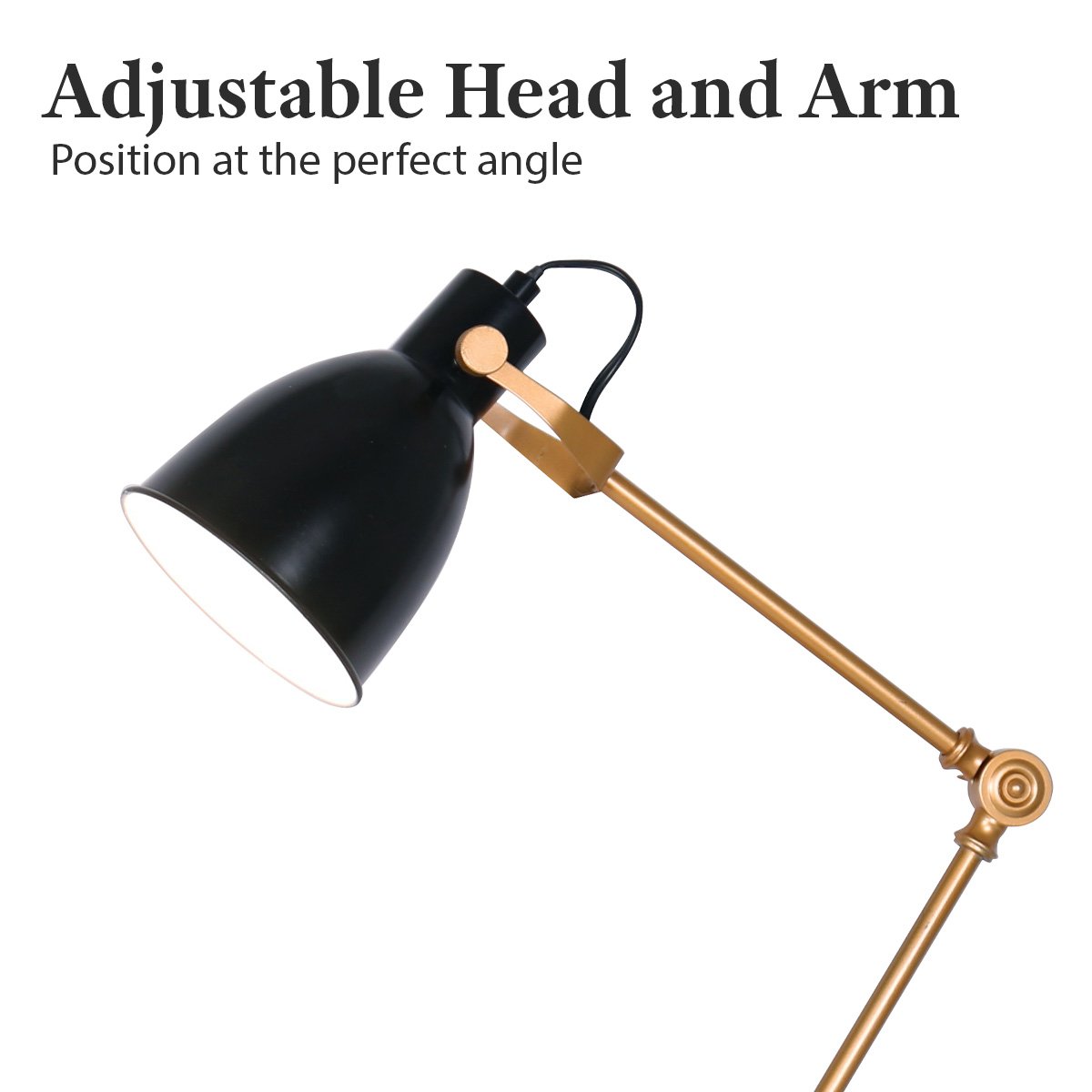 Sarantino Adjustable Metal Table Lamp In Black And Gold - TRENDZ