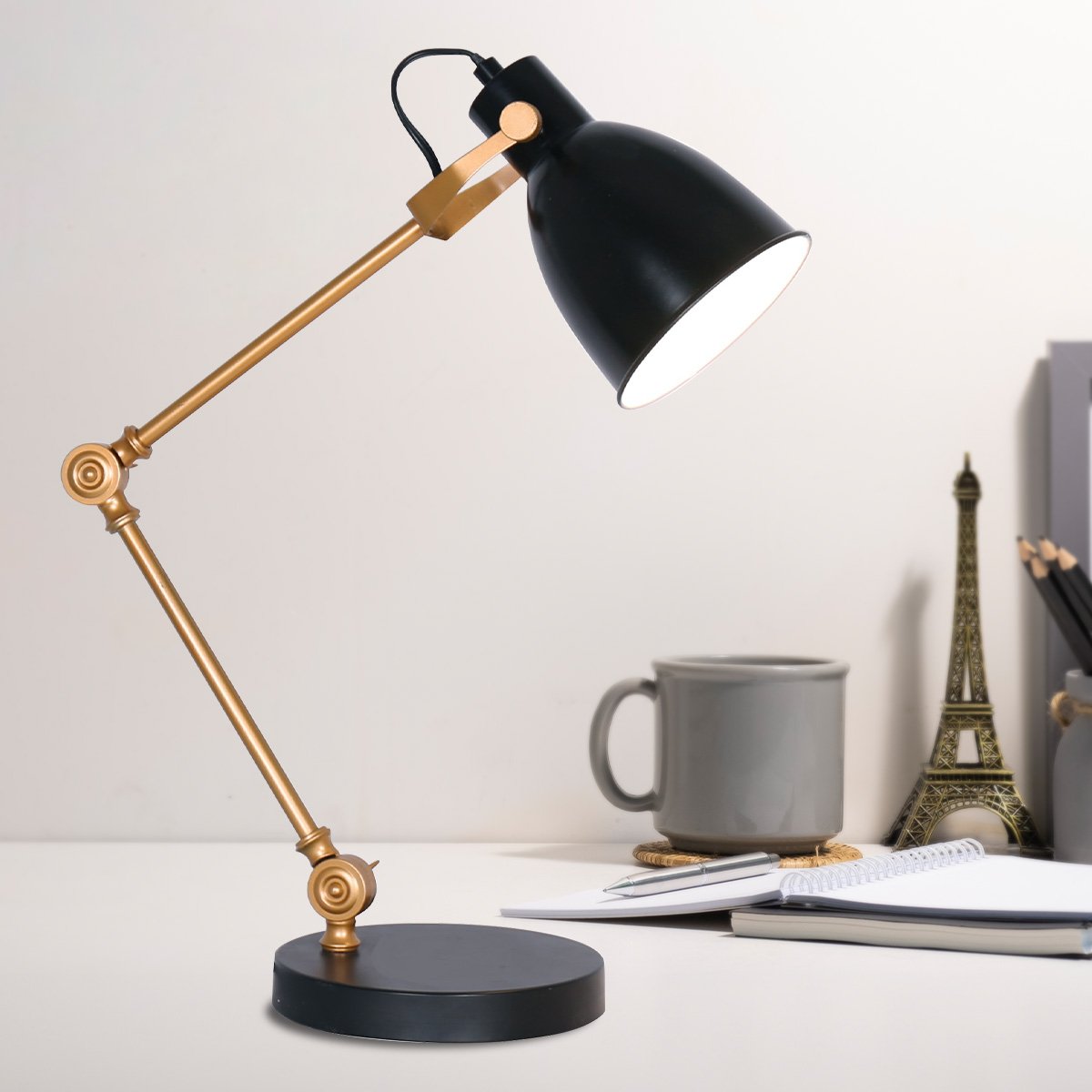 Sarantino Adjustable Metal Table Lamp In Black And Gold - TRENDZ