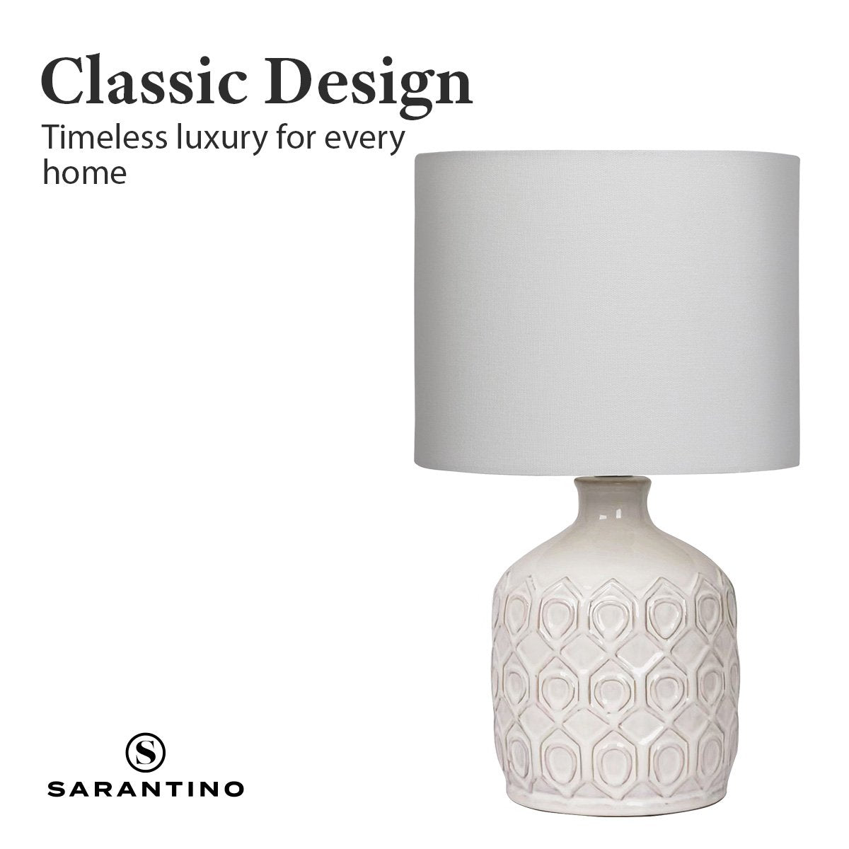 Sarantino Ceramic Table Lamp In Cream - TRENDZ