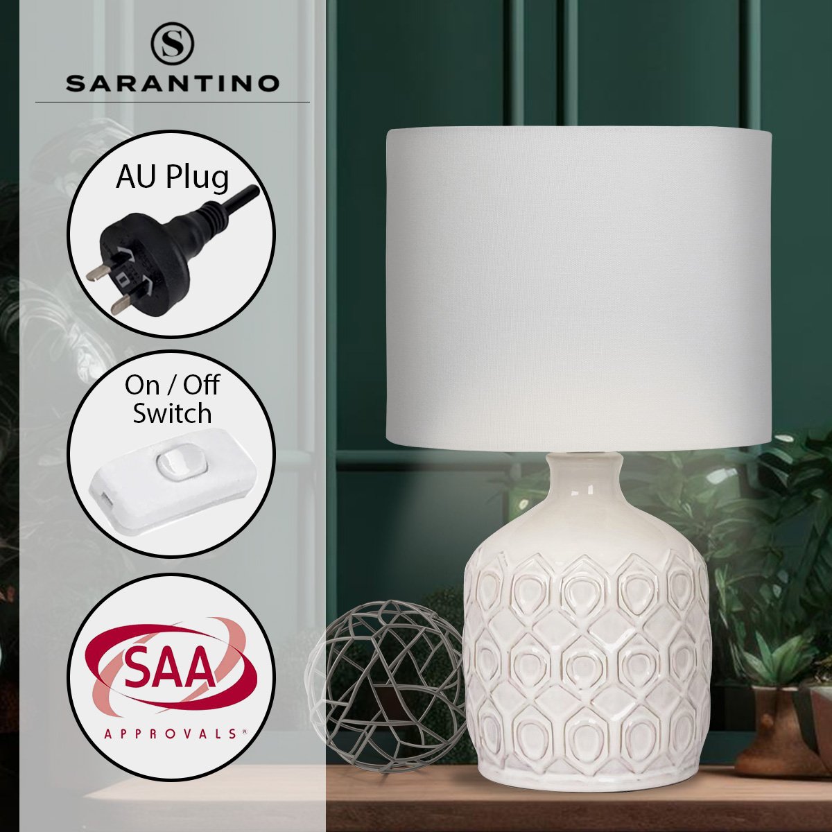 Sarantino Ceramic Table Lamp In Cream - TRENDZ