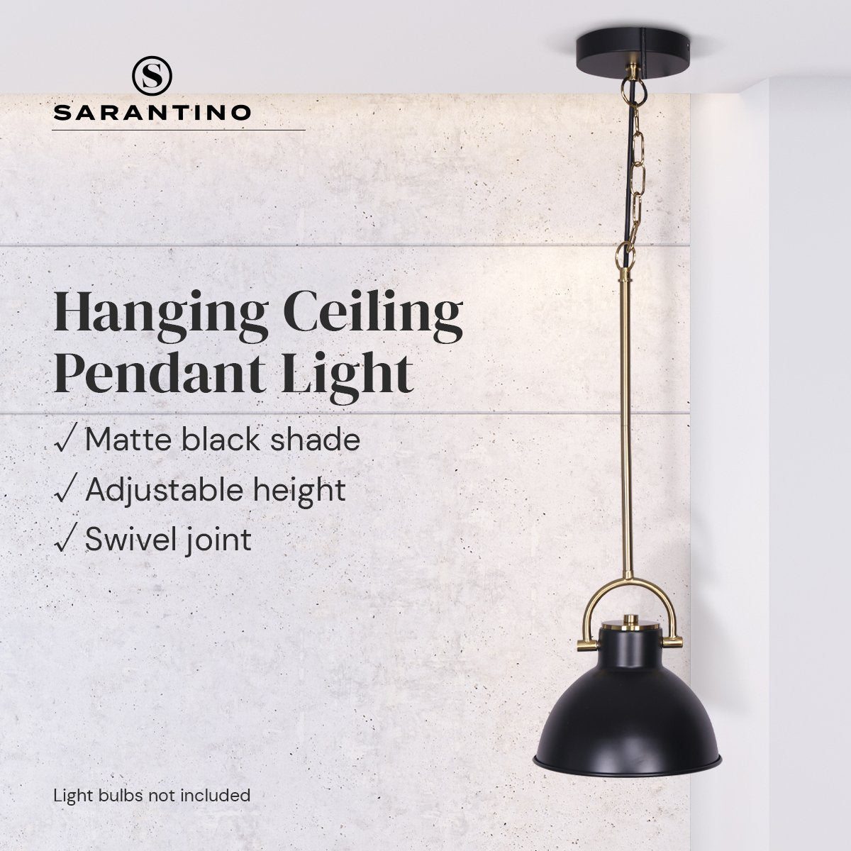 Sarantino Black & Gold Pendant Light – Adjustable Height with Swivel Mount