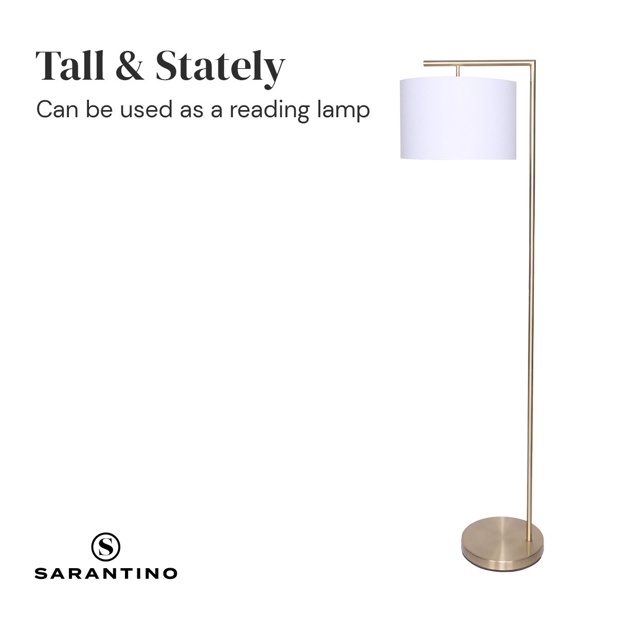 Sarantino 90-Degree Arc Floor Lamp – Brass Finish with Drum Shade