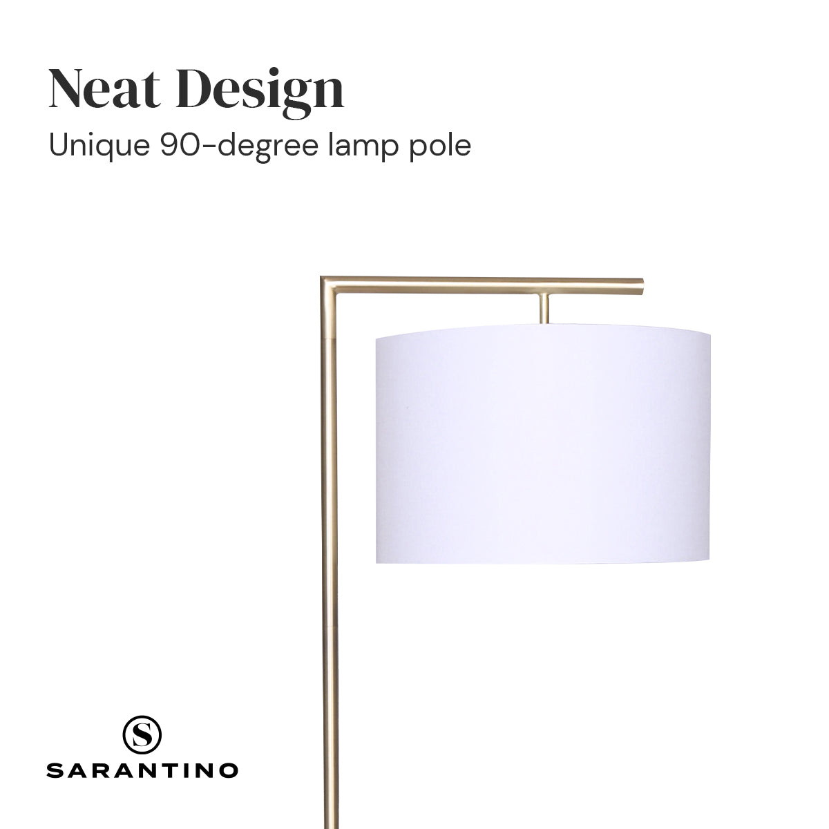Sarantino 90-Degree Arc Floor Lamp – Brass Finish with Drum Shade