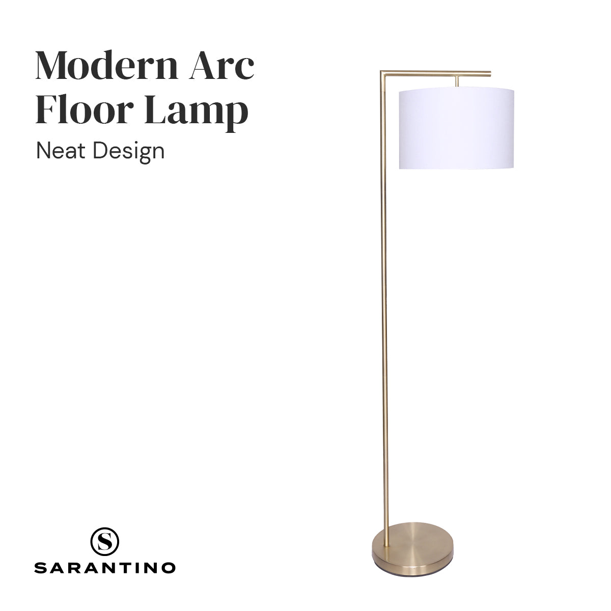 Sarantino 90-Degree Arc Floor Lamp – Brass Finish with Drum Shade