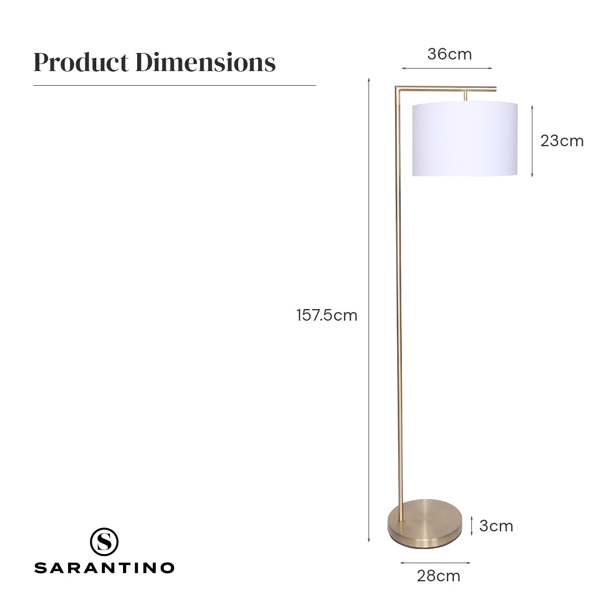 Sarantino 90-Degree Arc Floor Lamp – Brass Finish with Drum Shade