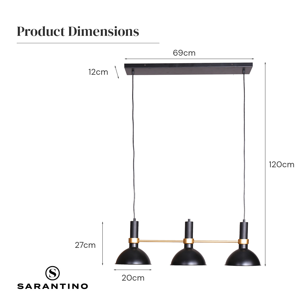 Sarantino 3-Light Hanging Pendant Lamp – Adjustable Retro Style