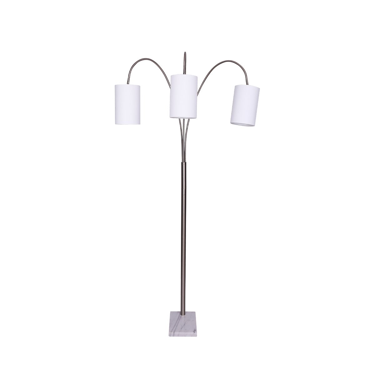 Sarantino 3-Light Arc Floor Lamp – Nickel Finish with White Marble Base