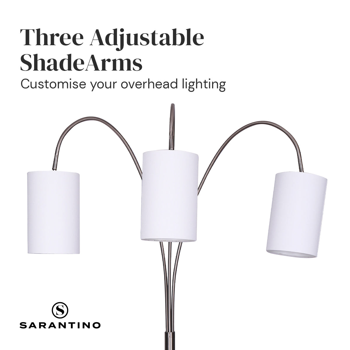 Sarantino 3-Light Arc Floor Lamp – Nickel Finish with White Marble Base