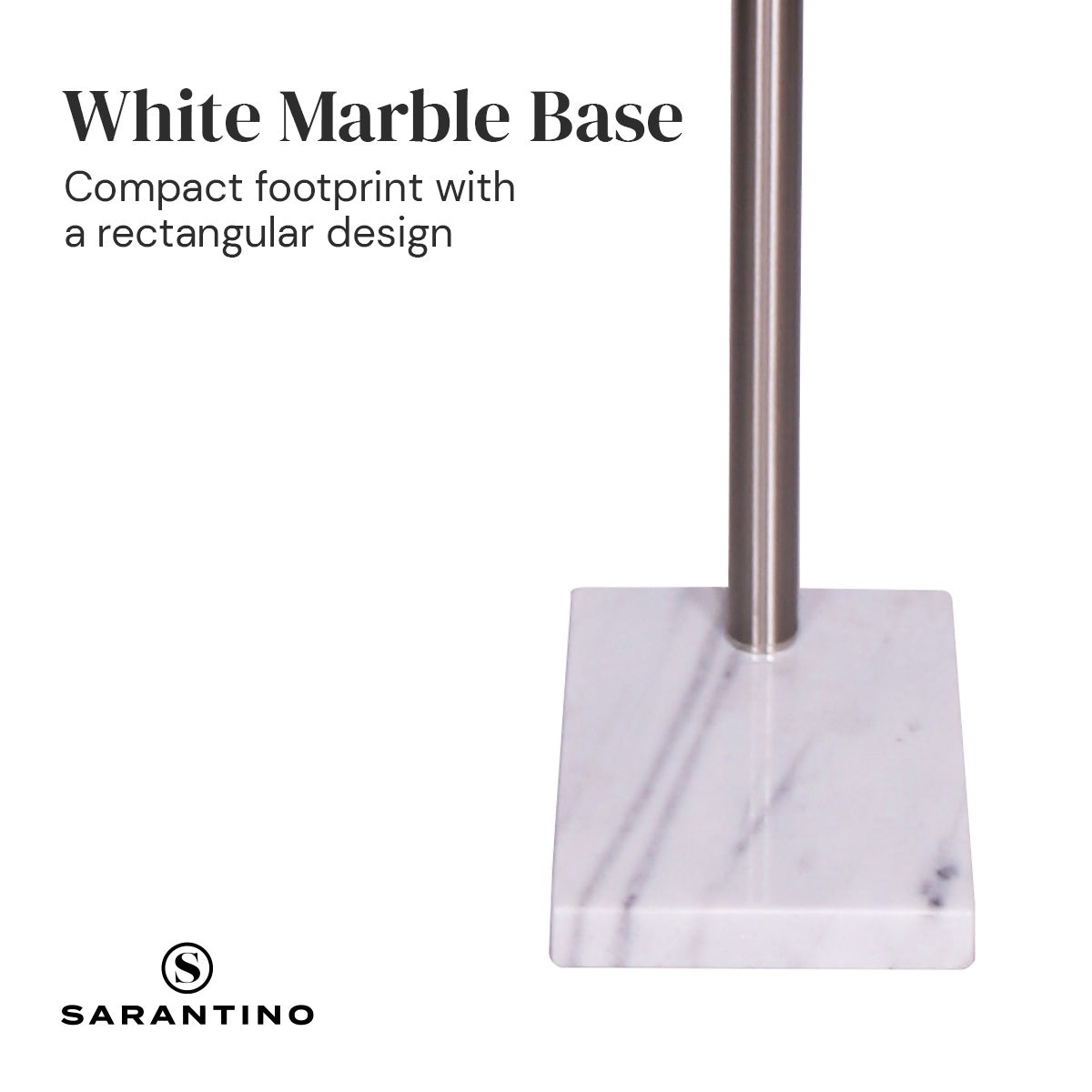Sarantino 3-Light Arc Floor Lamp – Nickel Finish with White Marble Base