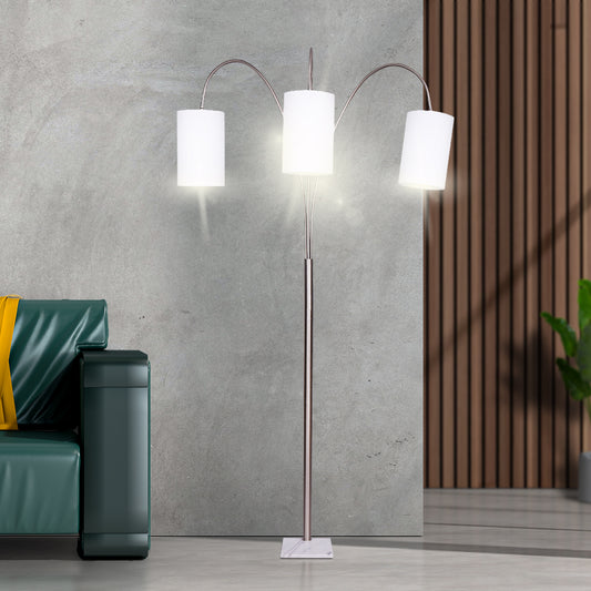 Sarantino 3-Light Arc Floor Lamp – Nickel Finish with White Marble Base