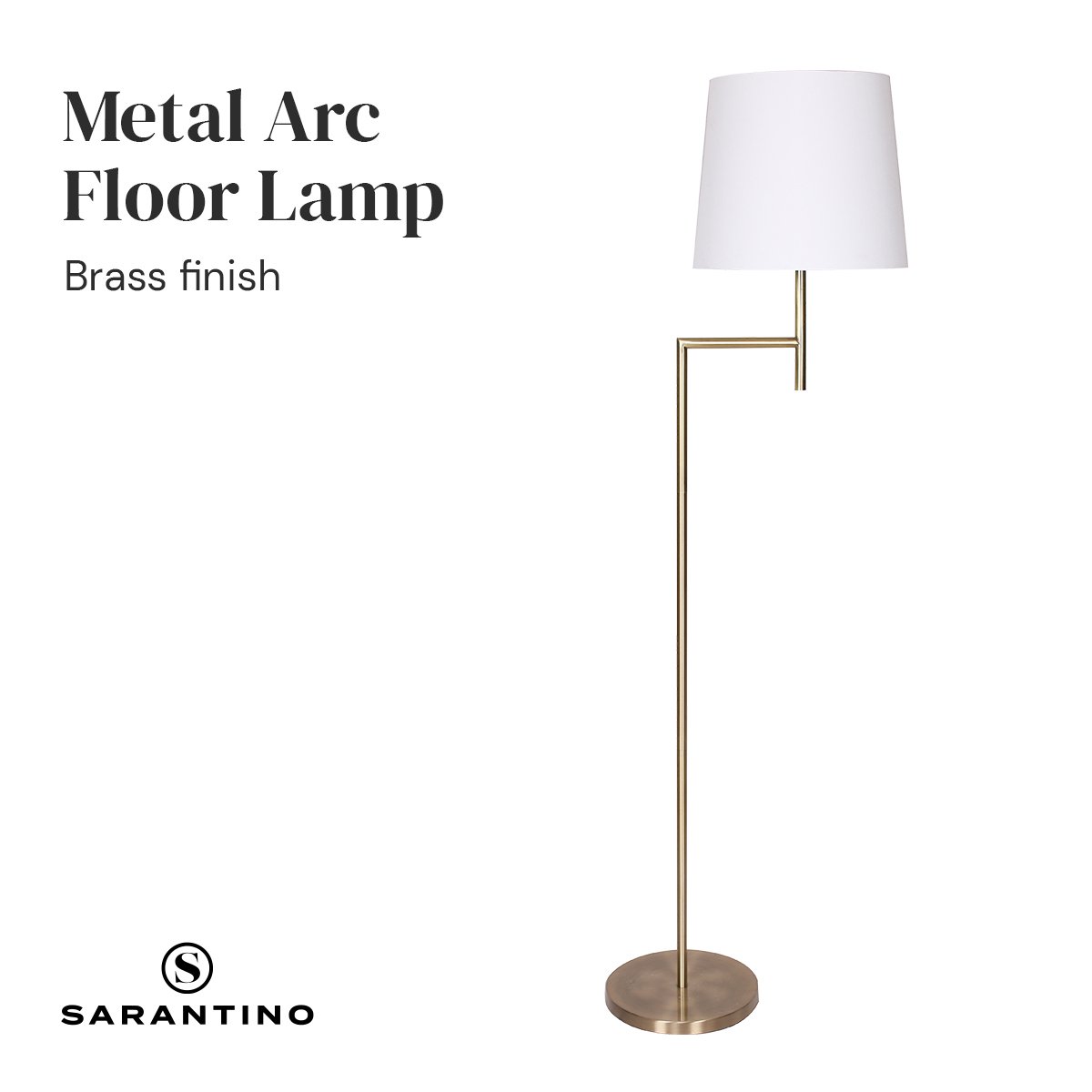Sarantino Arc Floor Lamp – Antique Brass Finish with Cream Linen Shade