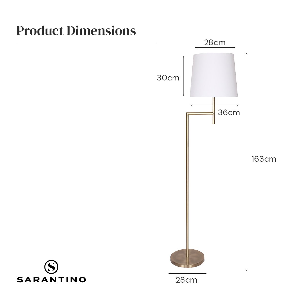 Sarantino Arc Floor Lamp – Antique Brass Finish with Cream Linen Shade