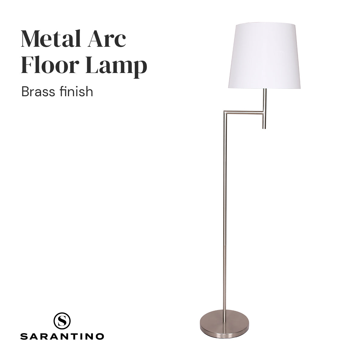 Sarantino Arc Floor Lamp – Nickel Finish with White Tapered Shade