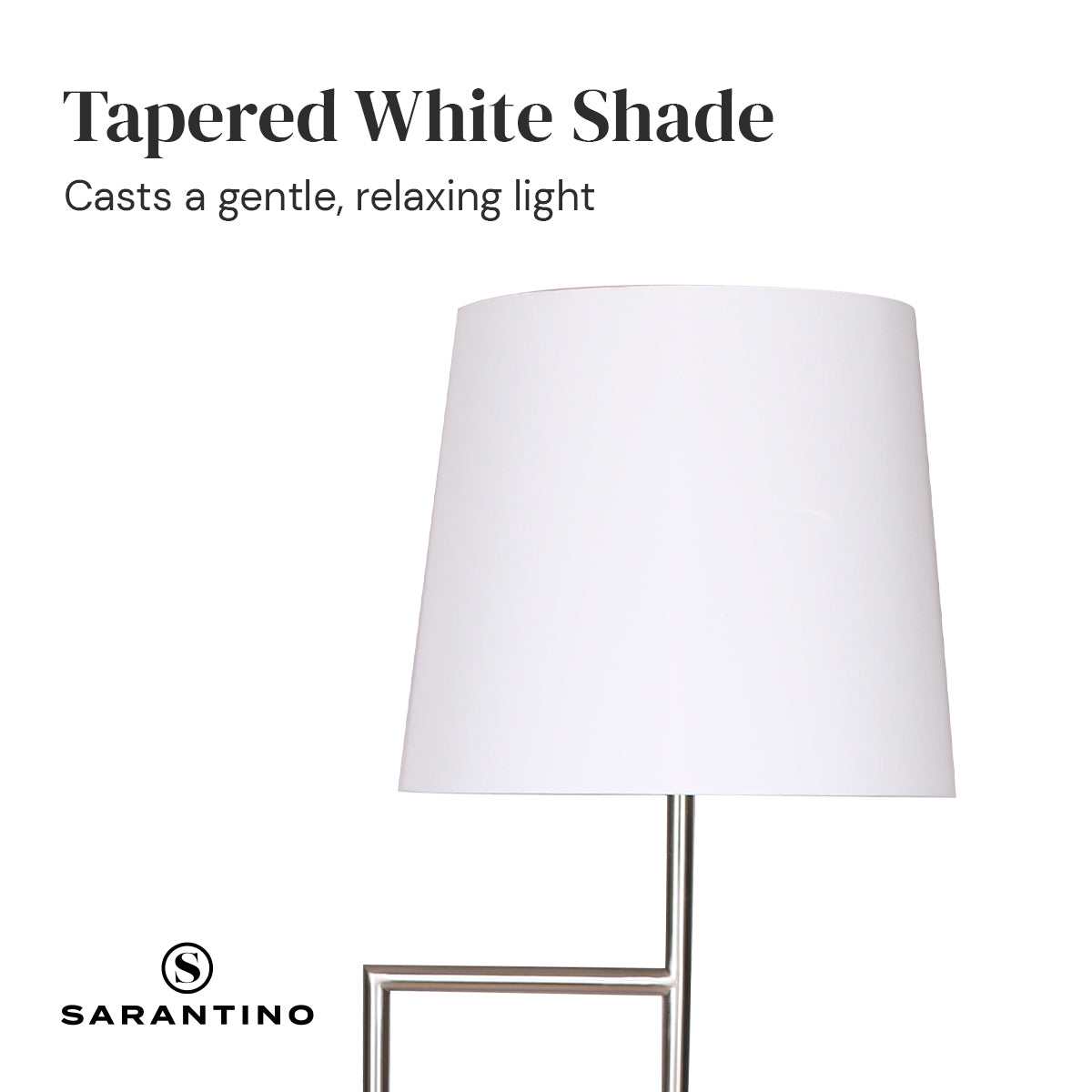 Sarantino Arc Floor Lamp – Nickel Finish with White Tapered Shade