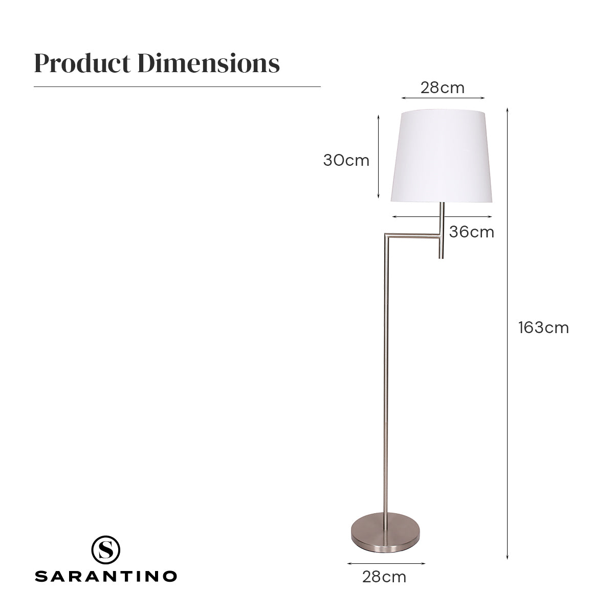 Sarantino Arc Floor Lamp – Nickel Finish with White Tapered Shade