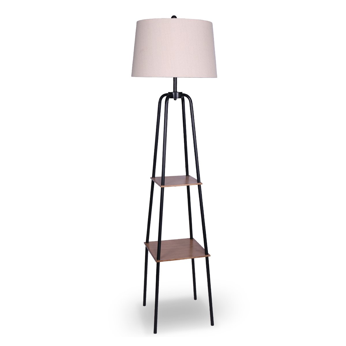 Sarantino Etagere Shelf Floor Lamp – Industrial Chic with Wood-Finish Metal Shelves