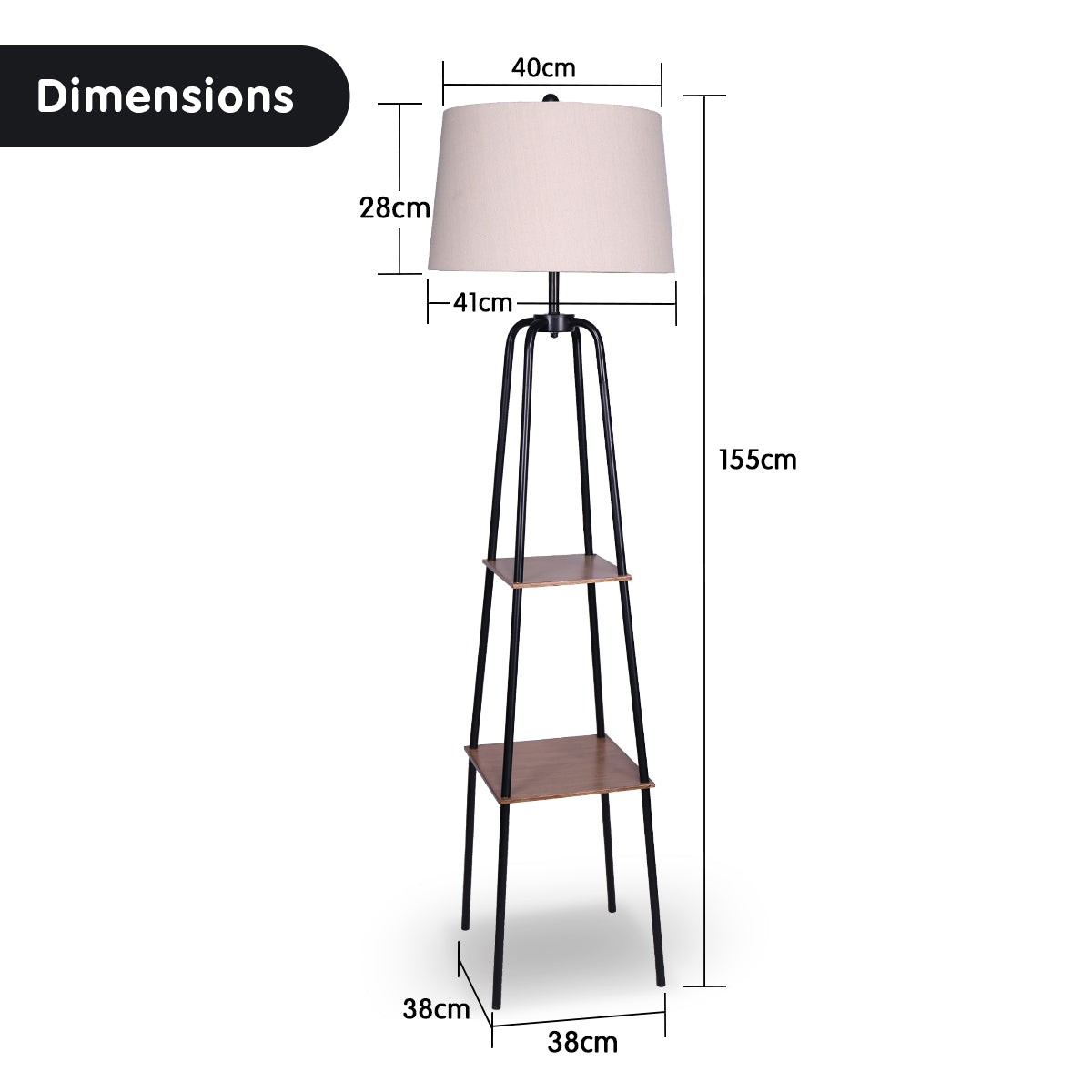 Sarantino Etagere Shelf Floor Lamp – Industrial Chic with Wood-Finish Metal Shelves