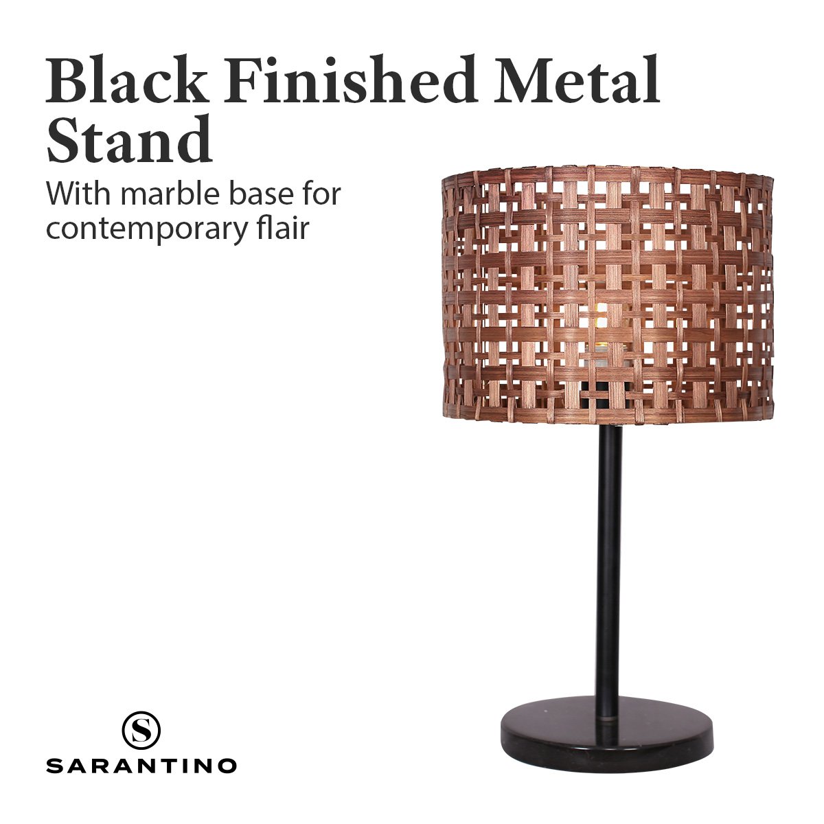 Sarantino Rattan Desk Lamp – Natural Rattan Shade with Black Marble Base