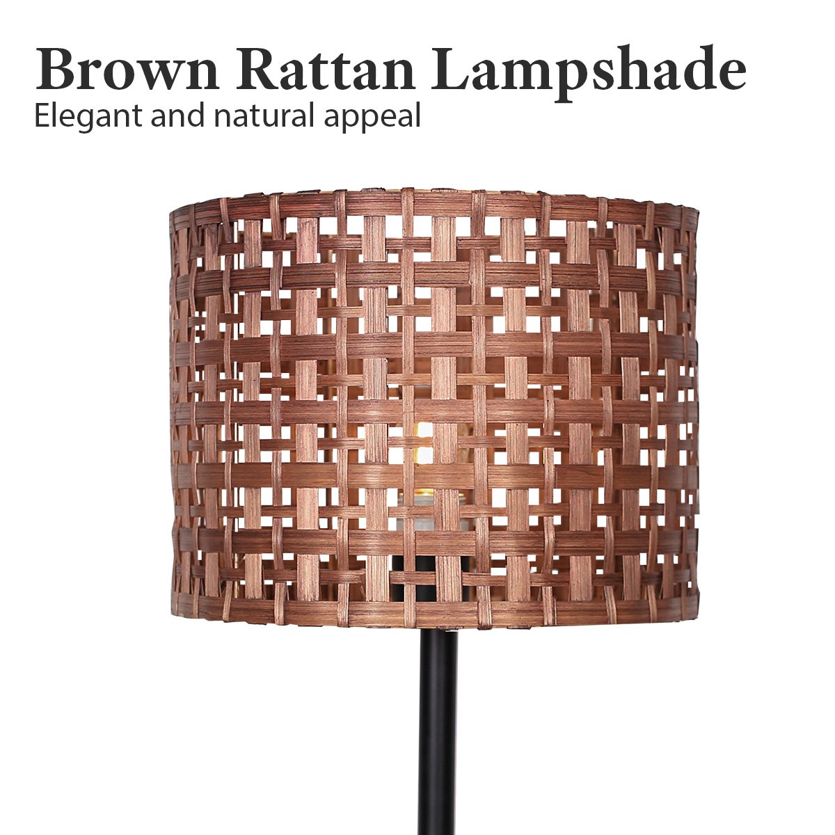 Sarantino Rattan Desk Lamp – Natural Rattan Shade with Black Marble Base