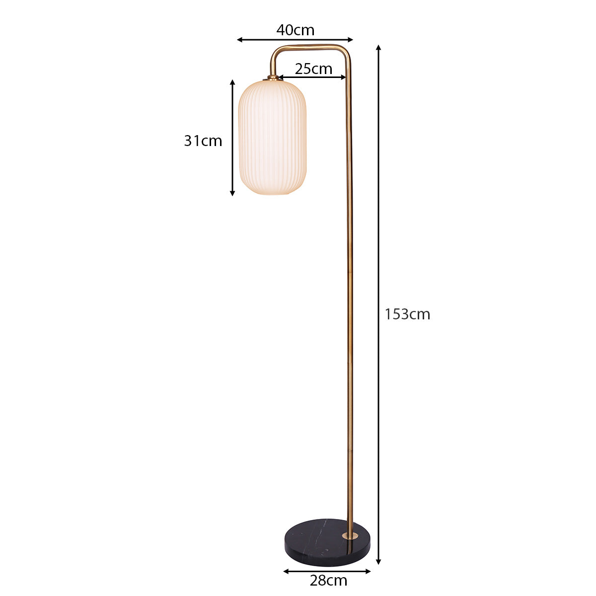 Sarantino Metal Floor Lamp With Opal Glass Shade - TRENDZ