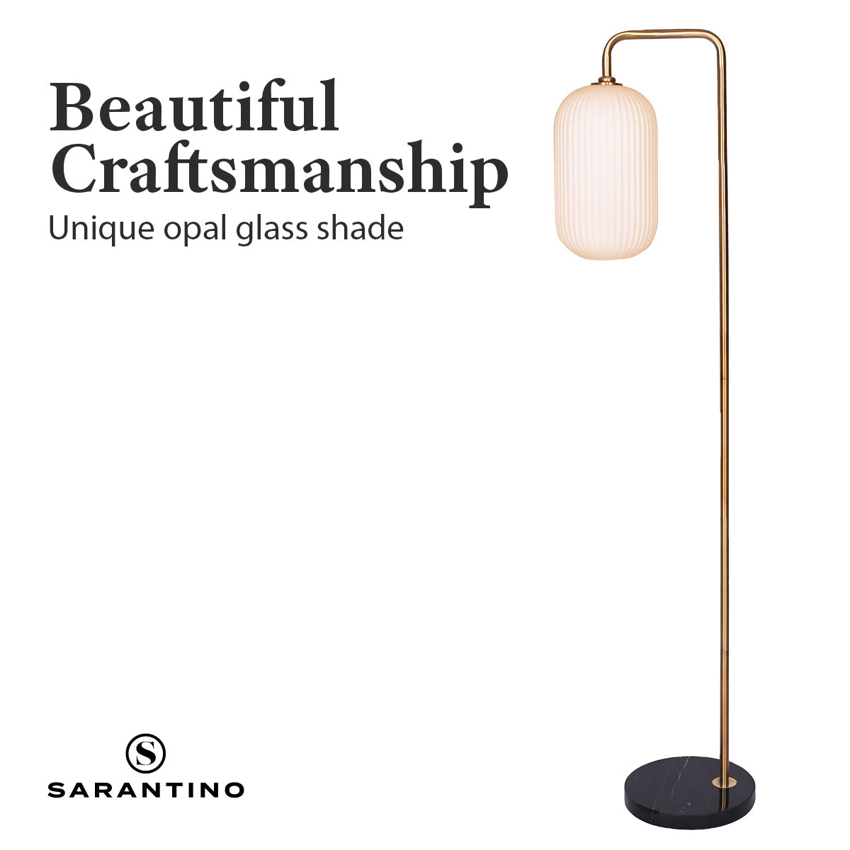 Sarantino Metal Floor Lamp With Opal Glass Shade - TRENDZ