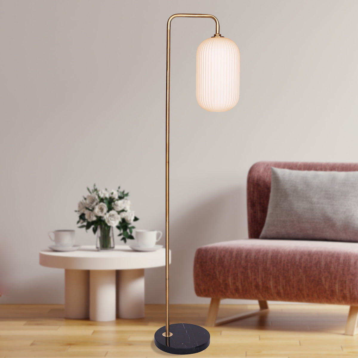 Sarantino Metal Floor Lamp With Opal Glass Shade - TRENDZ