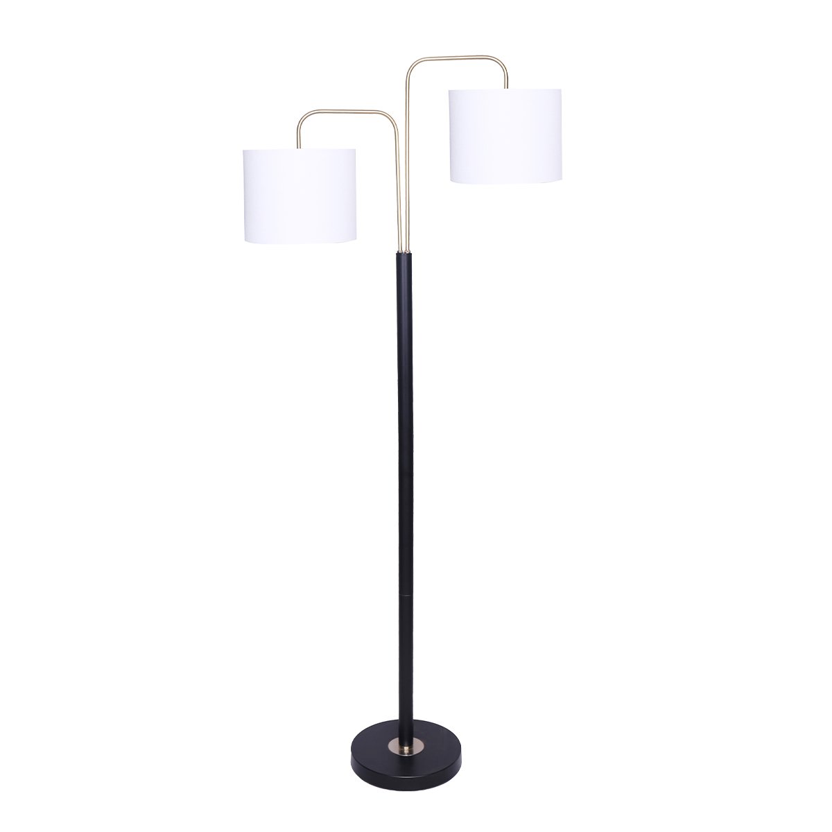Sarantino Floor Lamp – Matte Black & Brass Finish with White Linen Shade
