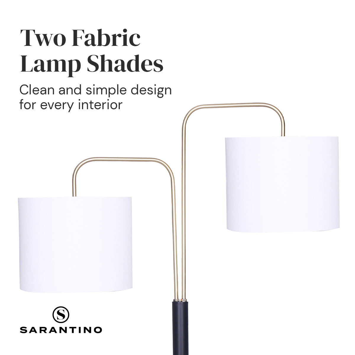 Sarantino Floor Lamp – Matte Black & Brass Finish with White Linen Shade
