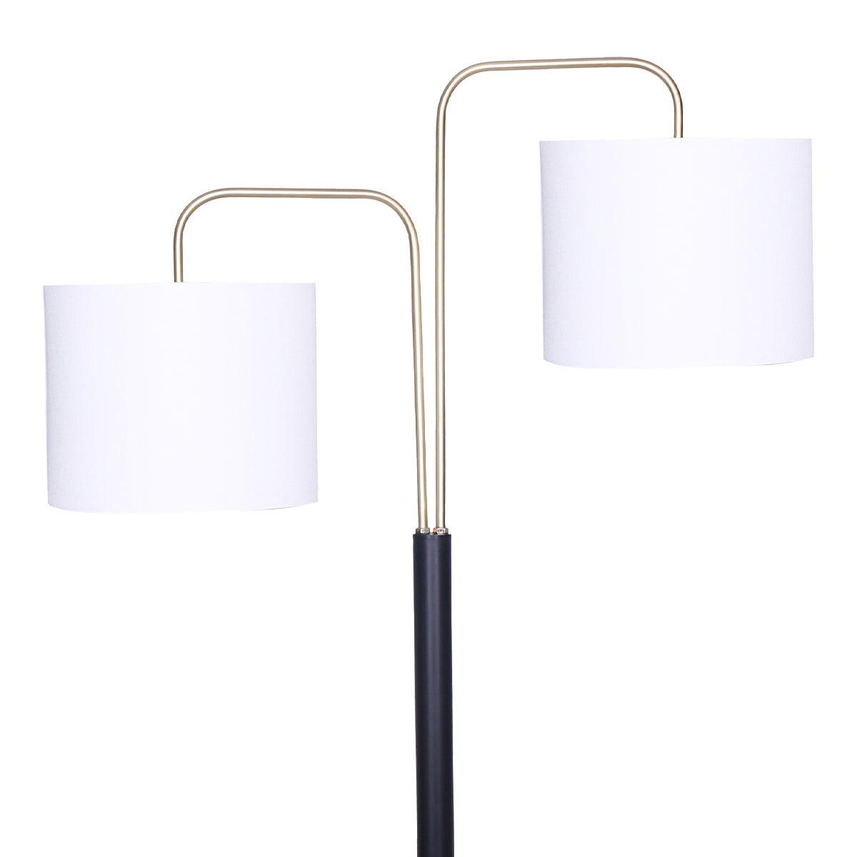 Sarantino Floor Lamp – Matte Black & Brass Finish with White Linen Shade