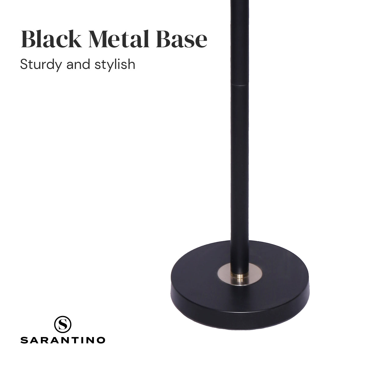 Sarantino Floor Lamp – Matte Black & Brass Finish with White Linen Shade