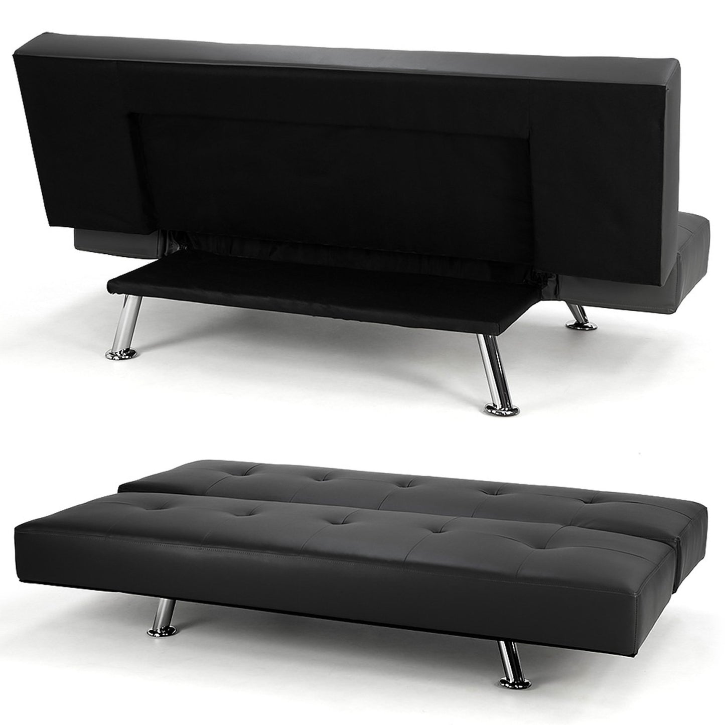 Sarantino Brooklyn Sofa Bed Faux Leather Lounge Couch Futon Furniture Adjustable Suite Bk - TRENDZ