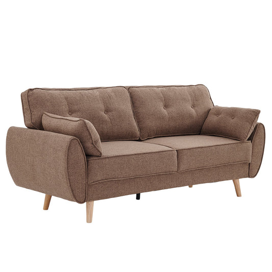 Sarantino 3 Seater Modular Linen Fabric Sofa Bed Couch Futon Suite - Brown - TRENDZ