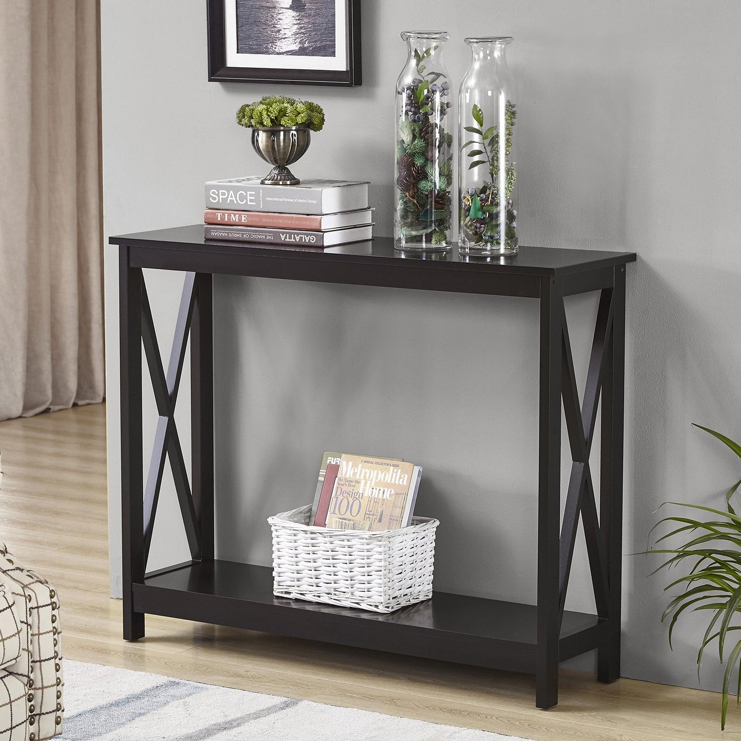 Sarantino Isla X-Frame Console Table in Black - TRENDZ