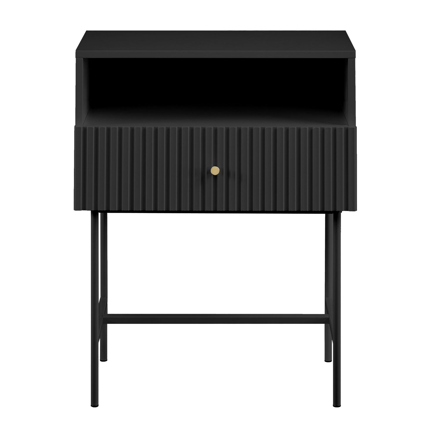 Sarantino Cecil Slender Fluted Bedside Table in Black - TRENDZ