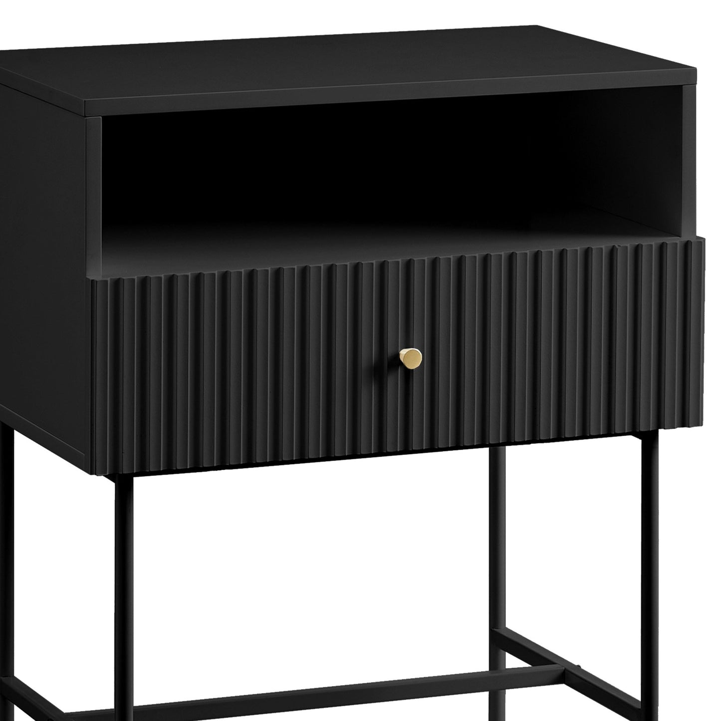 Sarantino Cecil Slender Fluted Bedside Table in Black - TRENDZ
