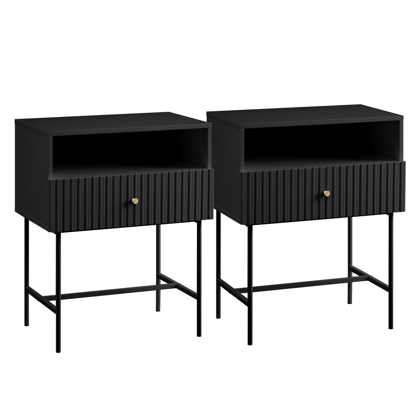 Sarantino Cecil Slender Fluted Bedside Table in Black - TRENDZ