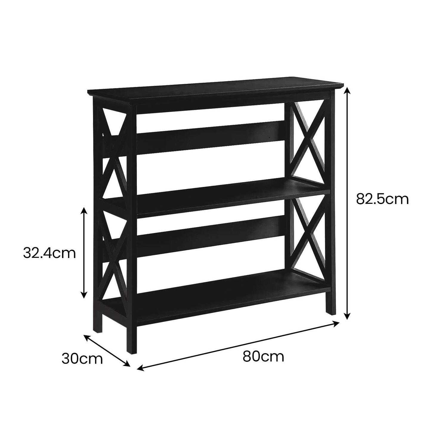 Sarantino Lucas 3-Tier Bookshelf Display Rack in Black - TRENDZ
