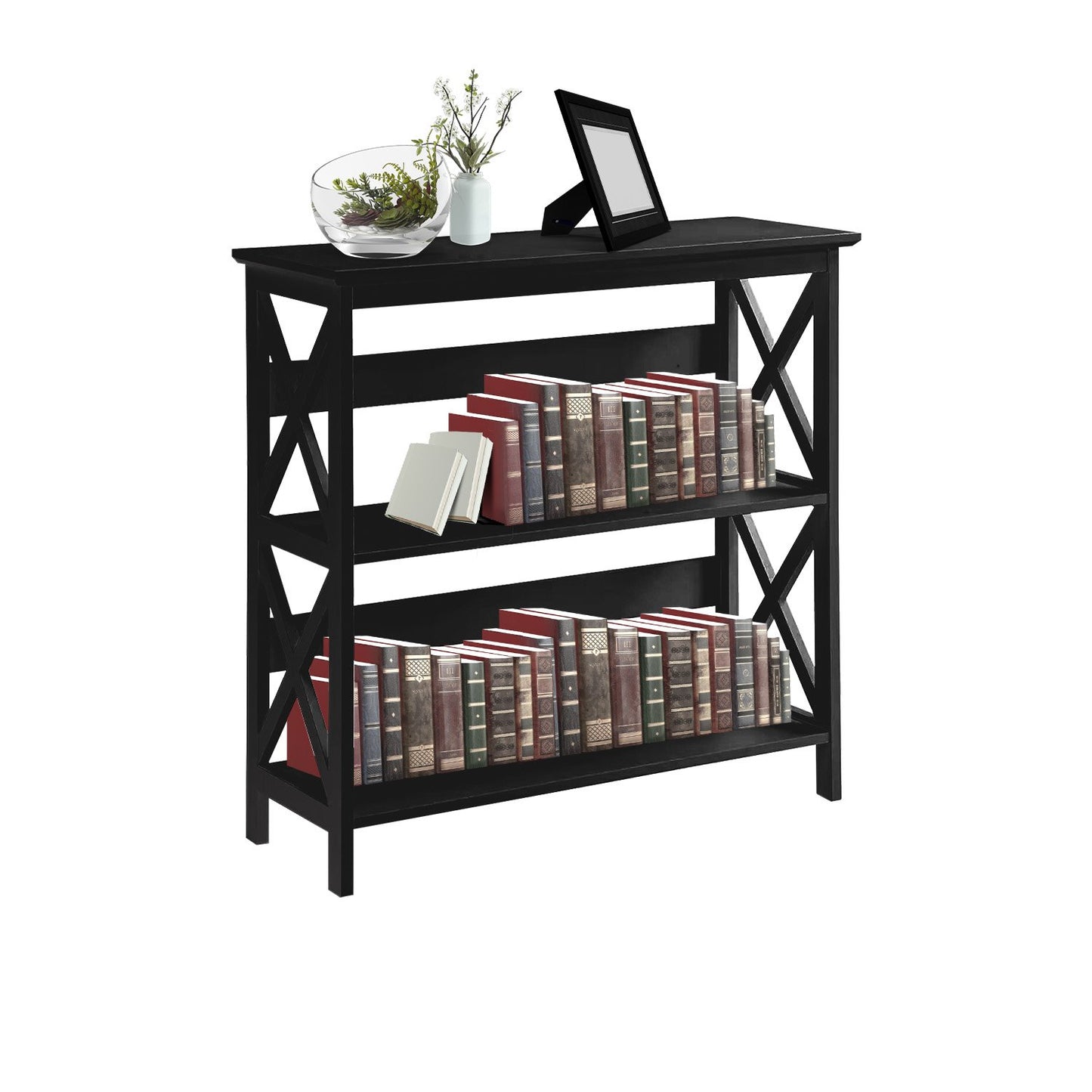 Sarantino Lucas 3-Tier Bookshelf Display Rack in Black - TRENDZ