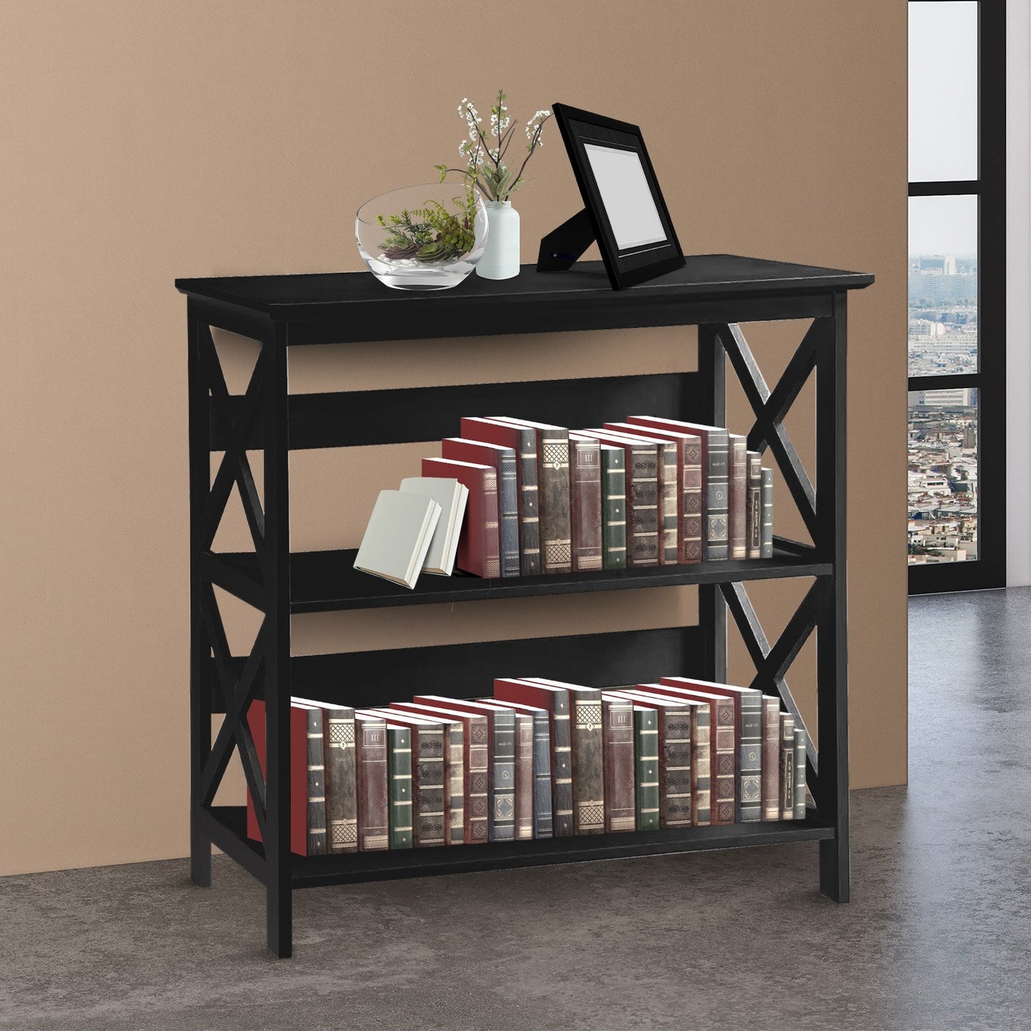 Sarantino Lucas 3-Tier Bookshelf Display Rack in Black - TRENDZ