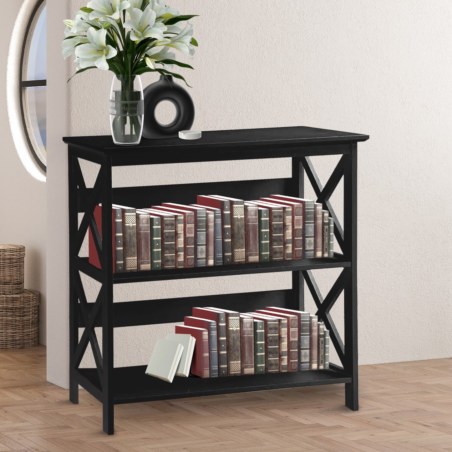 Sarantino Lucas 3-Tier Bookshelf Display Rack in Black - TRENDZ
